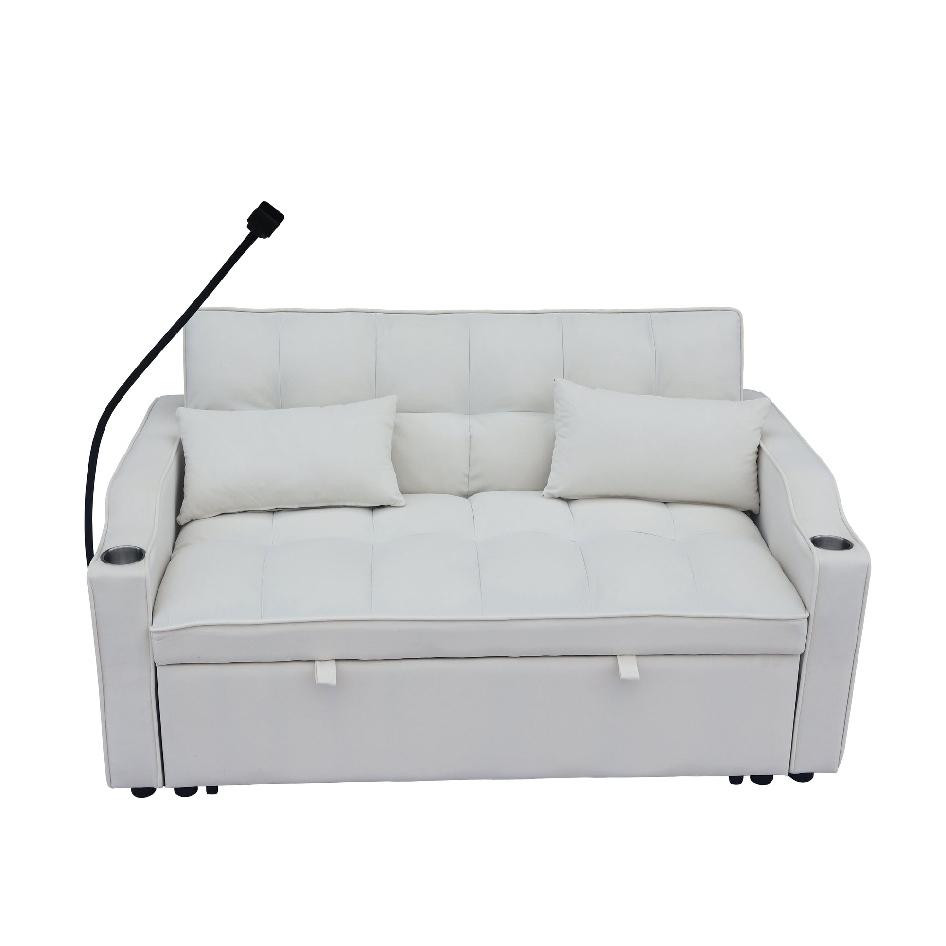 Modern Velvet Loveseat Futon Sofa Couch W Pullout Bed,Small Beautiful Seat Lounge Sofa With Adjustable Reclining Backrest,Toss Pillows, Pockets,Furniture For Living Room,3 In 1 Convertible Sleeper Sofa Bed Full Beige Velvet