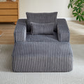 62.5 Inch Corduroy Sponge Sofa Lounge Chair With Removable Footrest,No Assembly Required,Fluffy Modern Sleeper Chair For Indoor Living Room Bedroom Grey Foam Corduroy 1 Seat