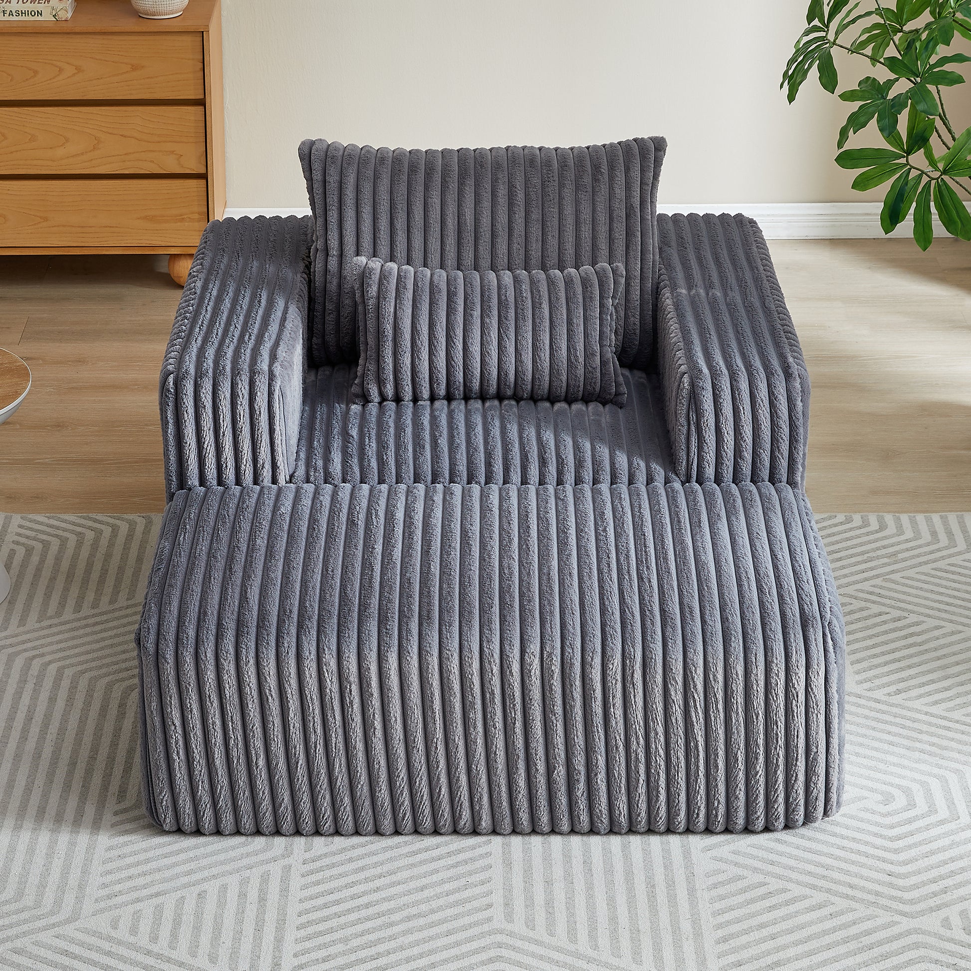 62.5 Inch Corduroy Sponge Sofa Lounge Chair With Removable Footrest,No Assembly Required,Fluffy Modern Sleeper Chair For Indoor Living Room Bedroom Grey Foam Corduroy 1 Seat