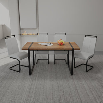 59 "Rural Industrial Rectangular Mdf Wood Color Dining Table Set And Pu Armless Dining Chair Set 4. Kitchen Black Metal Table Leg Dining Chair Set Wood Mdf