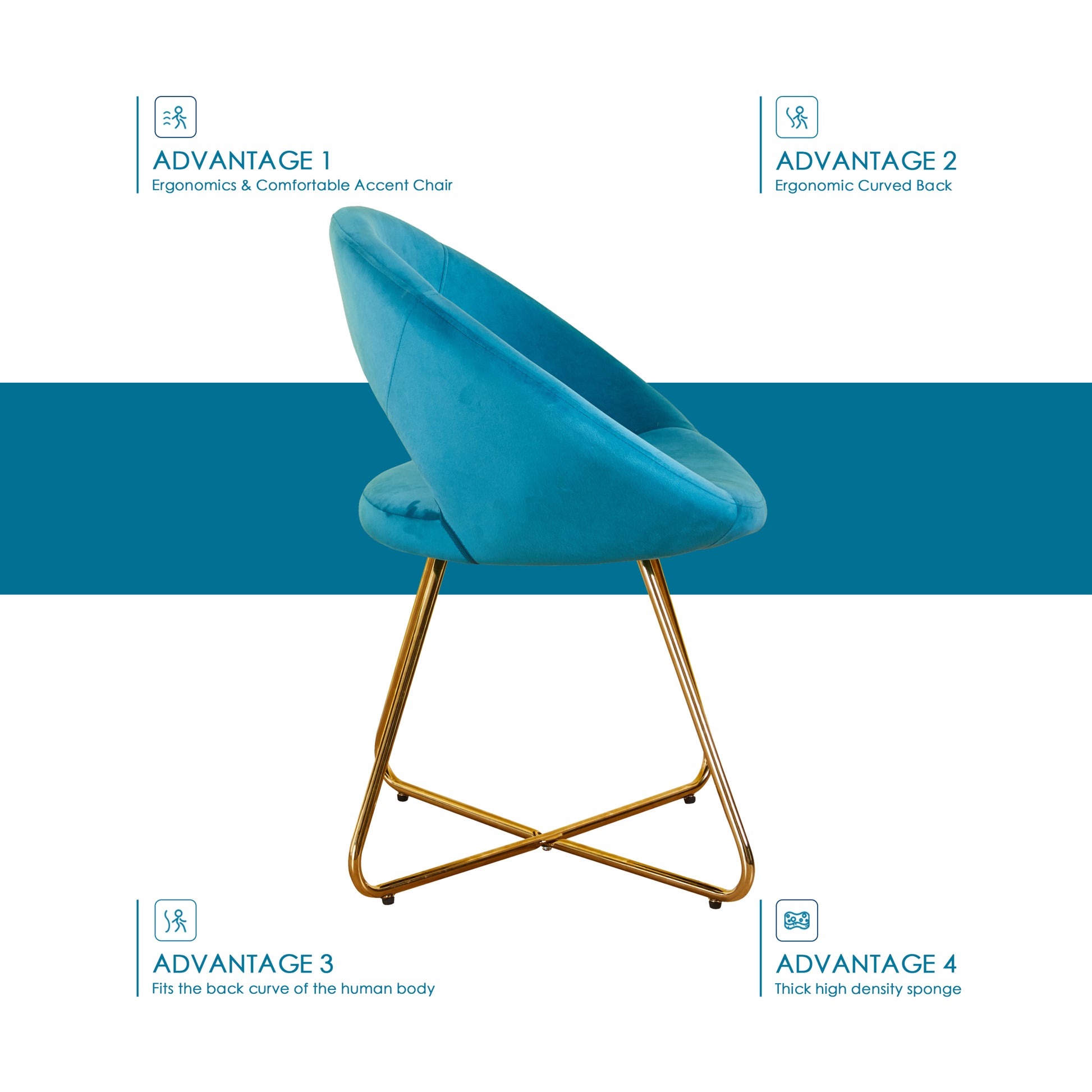 Modern Accent Velvet Chairs Set Of 2 Dining Chairs Single Sofa Comfy Upholstered Arm Chair Living Room Furniture Mid Century Leisure Lounge Chairs With Golden Metal Frame Legs Light Blue Velvet