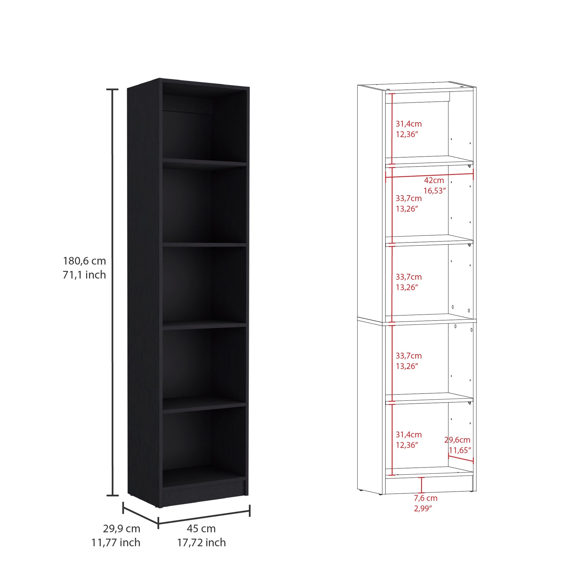 2 Piece Bookcase Living Room Set, Storage Cabinet, 42" Wide And 9 Shelves Black Black Particle Board