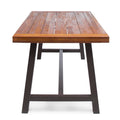 Carlie Outdoor Sandblast Finished Dining Table With Rustic Metal Finished Iron Legs Brown Acacia Wood