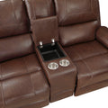 Double Glider Reclining Brown Beautiful Seat With Center Console, Receptacles And Usb Ports,Faux Leather Upholstered Traditional Trim 1Pc Modern Living Room Furniture Brown Faux Leather Wood Primary