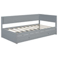 Twin Size Wood Daybed With Trundle And Guardrail, Gray Box Spring Not Required Gray Wood Solid Wood Mdf