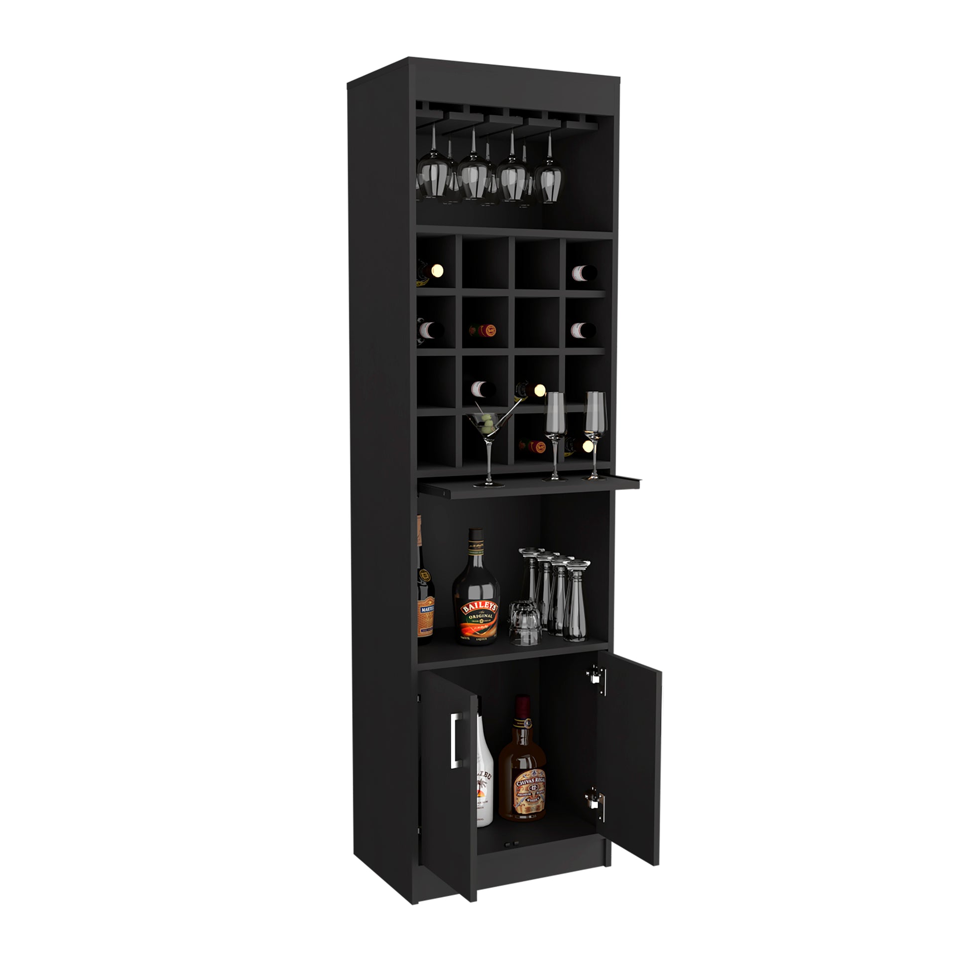 Being Kava Bar Cabinet, Double Door, Two Shelves, Sixteen Built In Wine Rack Black Black Dining Room Modern Particle Board Particle Board