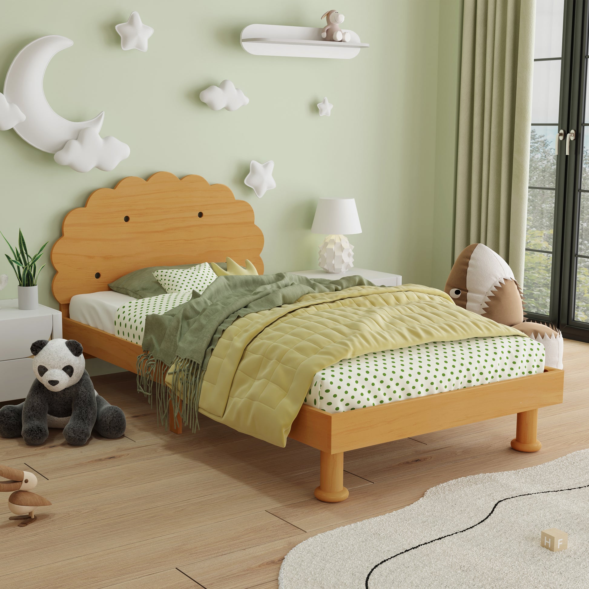 Kids Cookie Shaped Bed Frame For Boys & Girls,Twin Size Platform Bed, Walnut Box Spring Not Required Twin Walnut Wood Bedroom Contemporary,Cute,Modern Bed Frame Wood