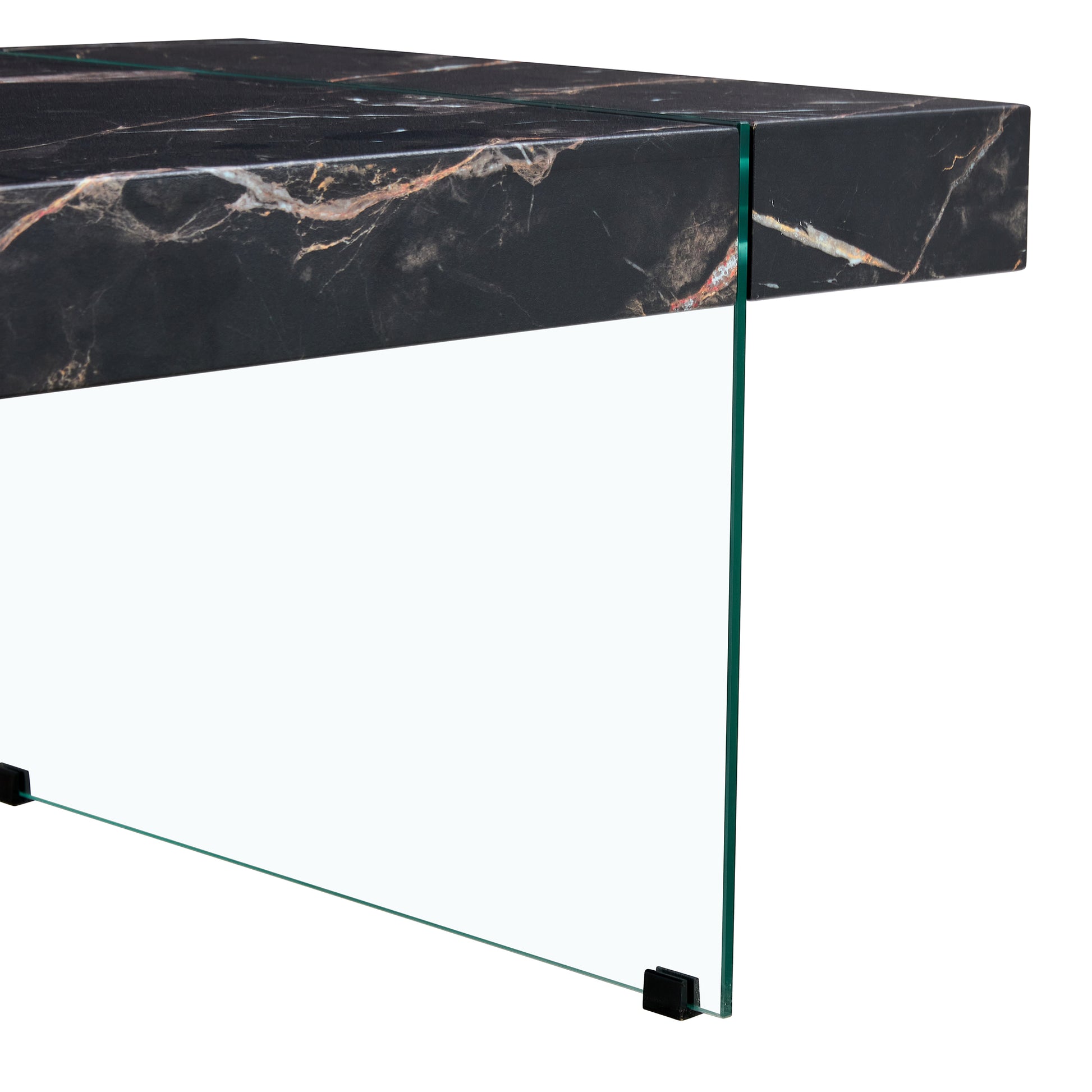 43.3"X23.6" Black Marble Patterned Mdf Coffee Table With Tempered Glass Legs.Suitable For Living Room.It Can Be Used Not Only As A Coffee Table But Also As A Side Table Or Display Stand.