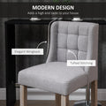 Homcom Modern Bar Stools, Tufted Upholstered Barstools, Pub Chairs With Back, Rubber Wood Legs For Kitchen, Dinning Room, Set Of 2, Grey Grey Rubber Wood