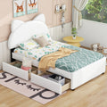 Twin Size Upholstered Platform Bed With Cartoon Ears Shaped Headboard And 2 Drawers, White Box Spring Not Required Twin White Wood Bedroom Bed Frame Faux Leather Upholstered