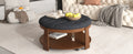 Modern Large Round Ottoman Coffee Table 2 Tier Oversized Button Tufted Ottoman With Wood Shelf Storage Upholstered Coffee Table For Living Room Footrest Ottoman With Wheel, Waterproof Linen Black Brown Rubber Wood