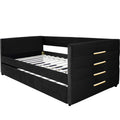 Black Upholstered Twin Size Daybed With Trundle, Velvet Fabric, Gold Iron Bar Design, No Springs Required, Moderen Style Box Spring Not Required Twin Black Wood Espresso Bedroom Minimalist,Modern,Ultra Modern Rubberwood Fiber Foam And Polyester Fiber Pad