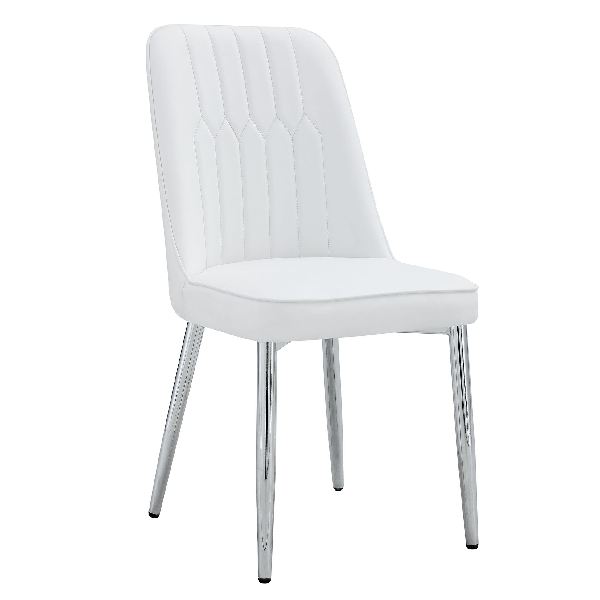 2 Modern Dining Chairs, Smooth Pu Leather Backrest And Silver Toned Metal Legs For A Comfortable Home Experience For Kitchens, Bedrooms And Offices. White Pu