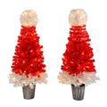 Lighted Santa Hat Style Christmas Tree Set Of 2, 4Ft Artificial Tree With Warm White Lights, Christmas Tree For Decoration Inside And Outside Red,White Pvc