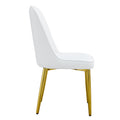 2 Modern Dining Chairs, Sleek Pu Leather Backrest, And Gold Metal Legs Bring A Comfortable Home Experience To The Kitchen, Bedroom, And Office. White Pu