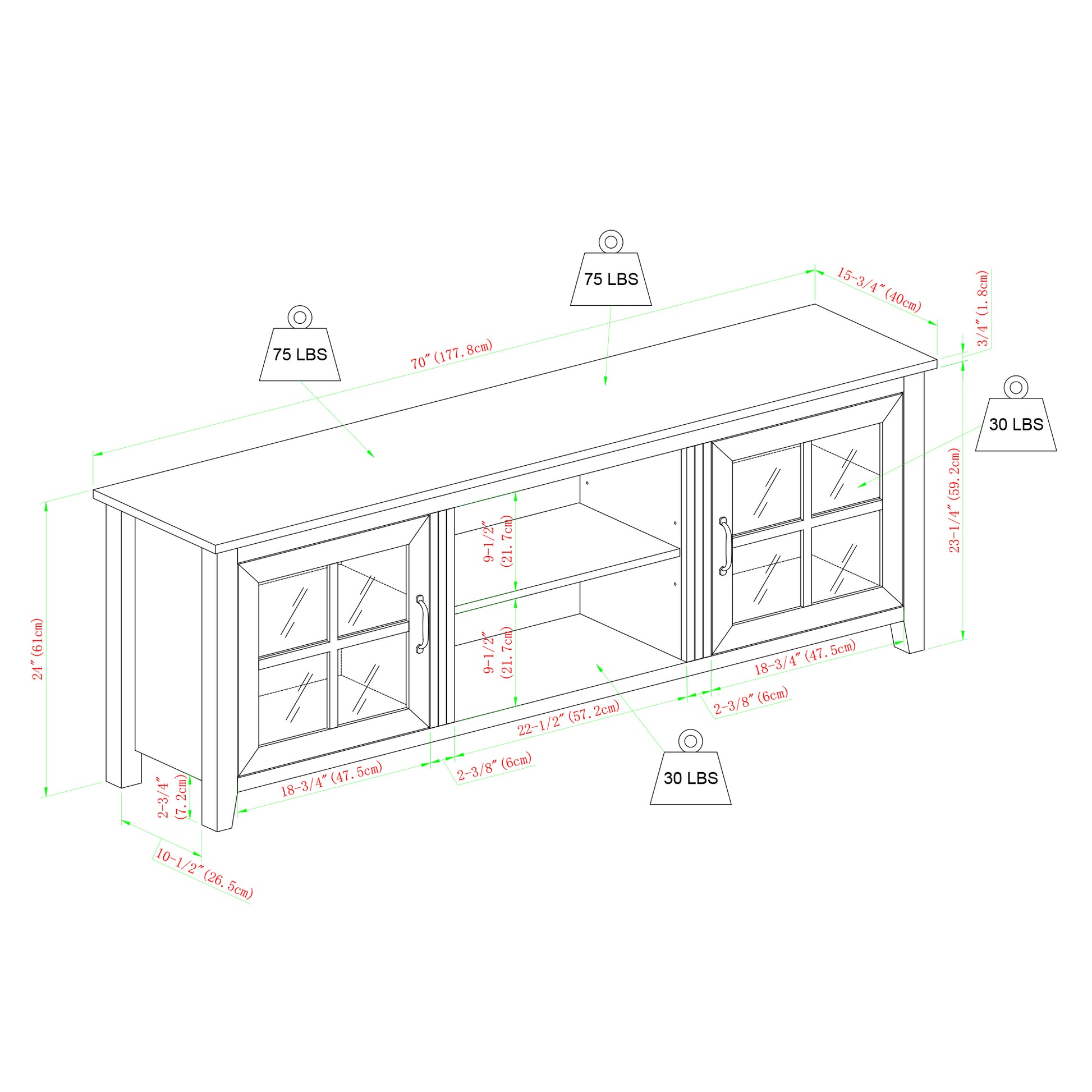 Modern Farmhouse 2 Door Glass Windowpane 70" Tv Stand For 80" Tvs Dark Walnut Dark Brown Mdf