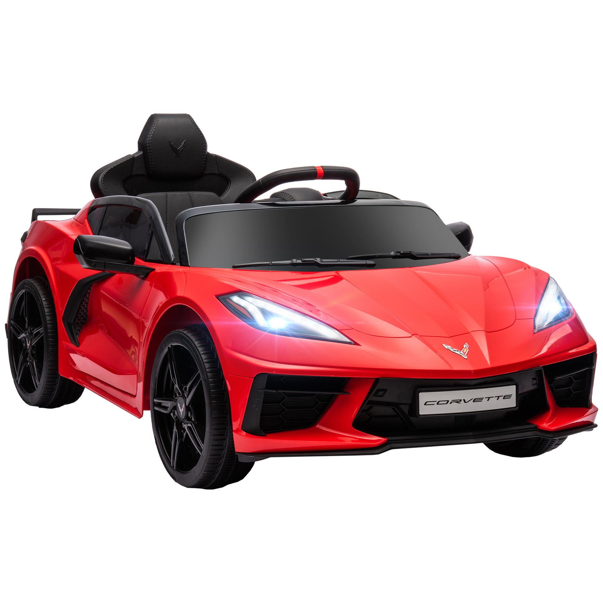 Qaba Electric Car For Kids, 12V Chevrolet Corvette Licensed Kids Car With Parental Remote Control, Suspension System, Music, Horn, Headlight, Slow Start, Kids Electric Car For 3 6 Years, Red Red Plastic