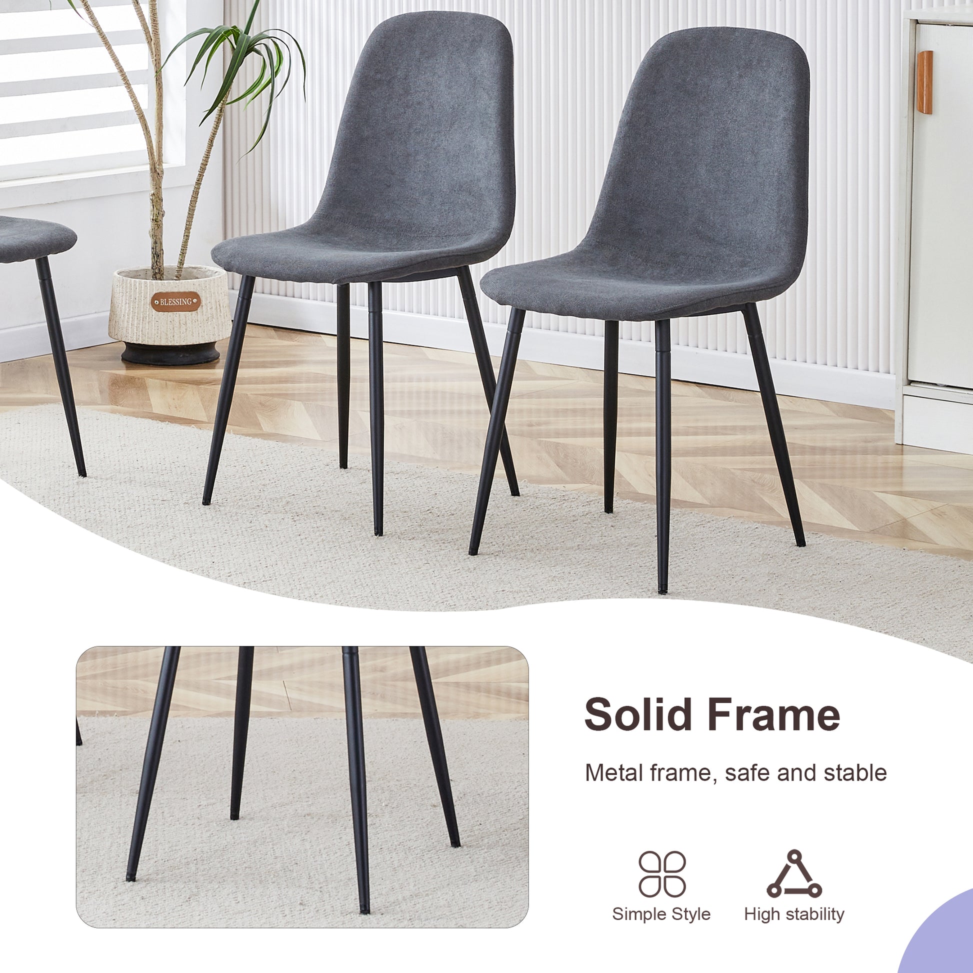 Table And Chair Set.Modern Extendable Mdf Dining Table.The Table Has A Telescopic Design, Suitable For Gatherings Of Different Size.Paired With 4 Chairs With Fabric Cushion And Black Metal Legs. Dark Gray,White Seats 4 Mdf Metal