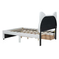 Full Size Upholstered Platform Bed With Cartoon Ears Shaped Headboard And 2 Drawers, White Box Spring Not Required Full White Wood Bedroom Bed Frame Faux Leather Upholstered