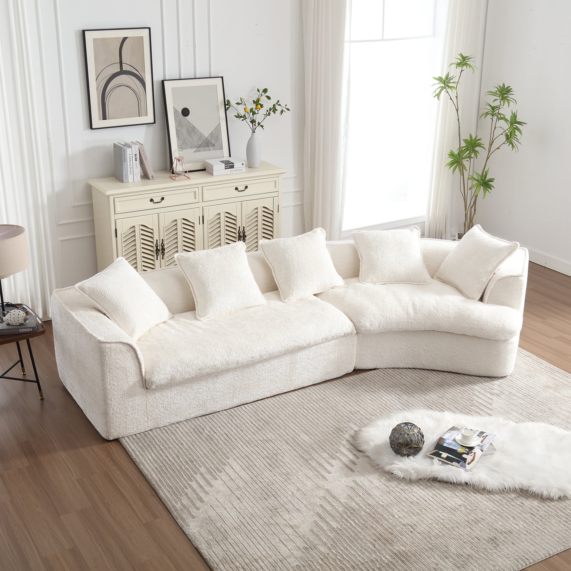 Coolmore Boucle Sofa 3 Seater For Living Room Oversized Comfy Sofa Unique Double Seat And Corner Construction For Apartment, Office Left Hand Facing Beige Beige Primary Living Space Foam Boucle 3