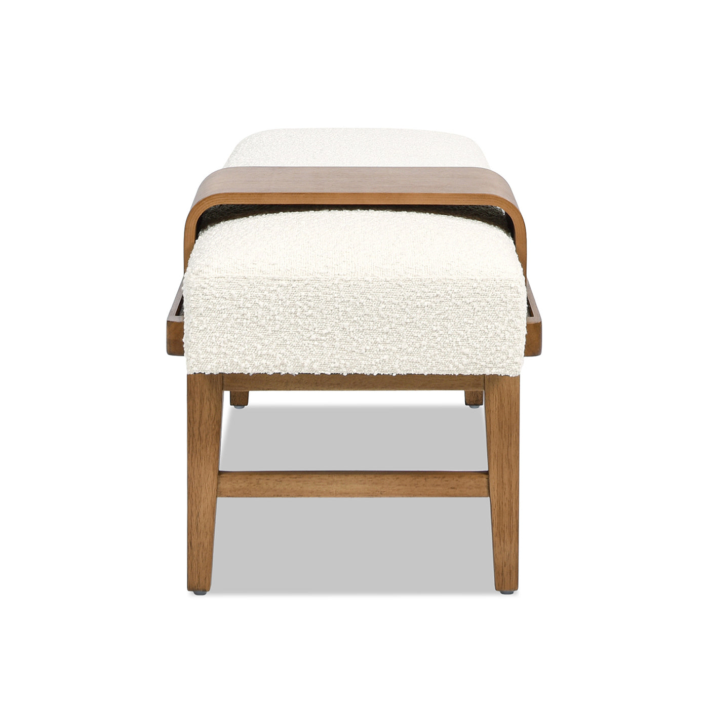 Billie 52" Modern Telephone Bench With Sliding Shelf, Ivory White Boucle White Foam Boucle