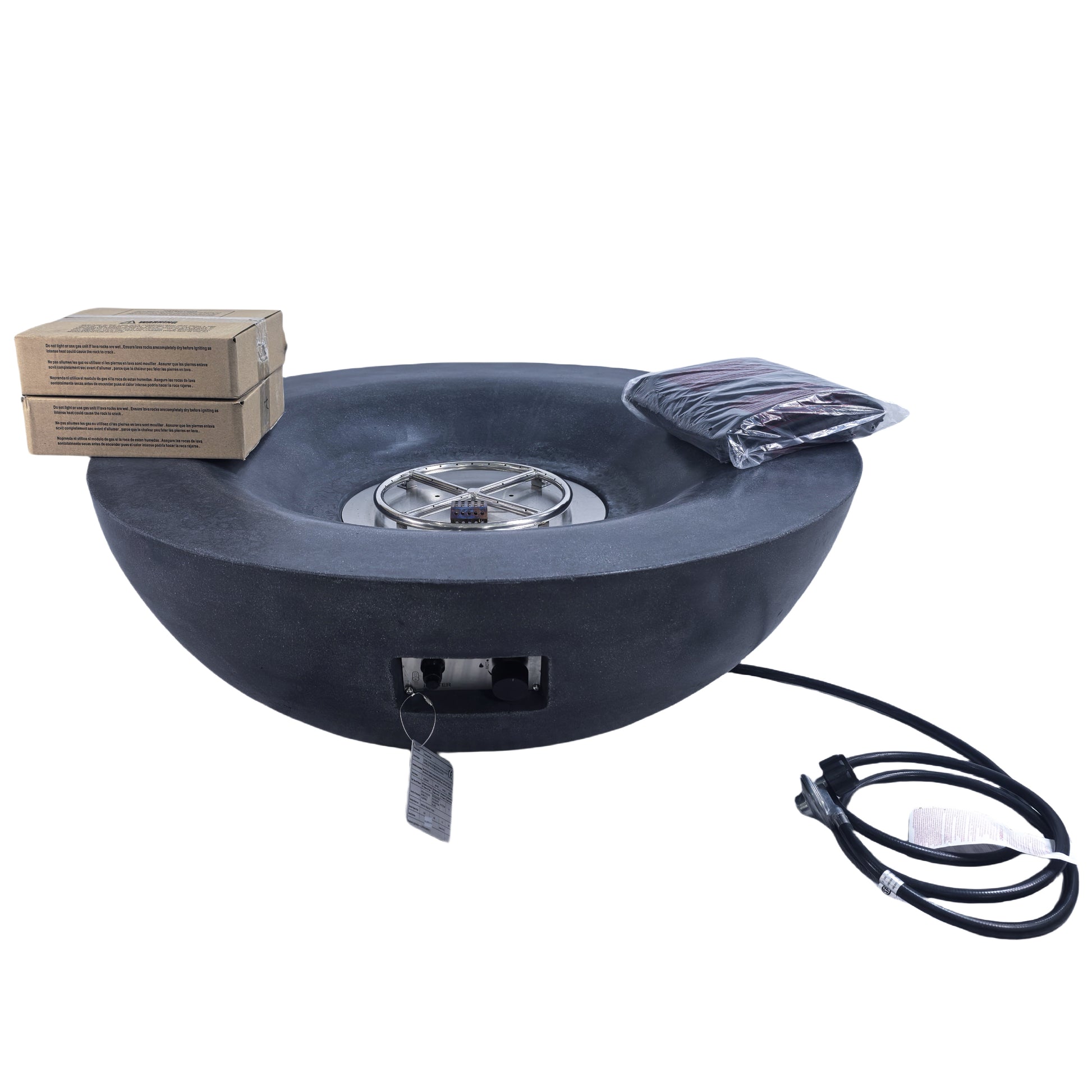 42 Inch Outdoor Concrete Propane Gas Fire Pit Bowl In Dark Gray Color Black Gray Garden & Outdoor American Design,Contemporary,Luxury,Modern Fiberglass Concrete