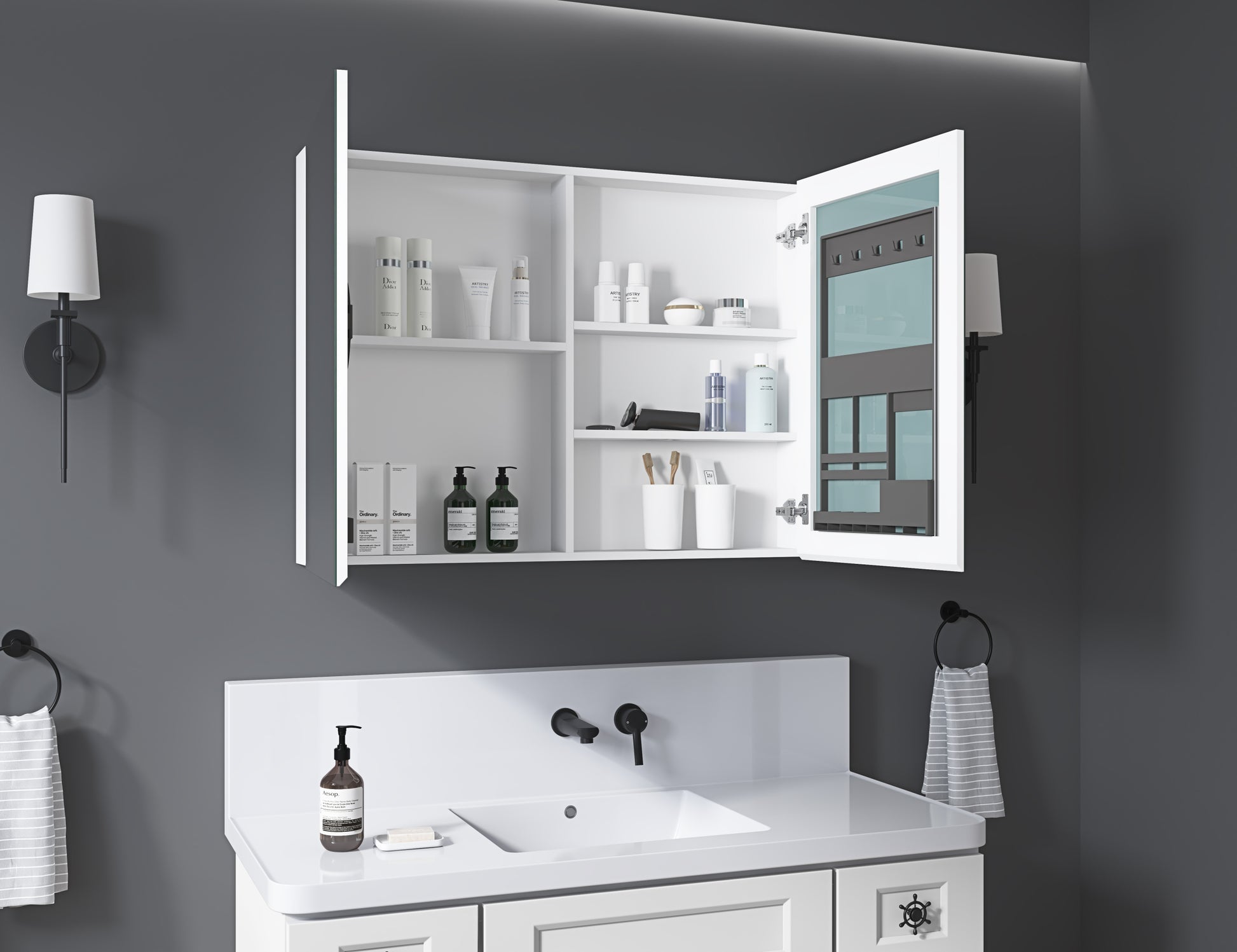 40'' W X 30'' H Surface Frameless Mirror Medicine Cabinet, Beveled Mirror Edges Bathroom Medicine Cabinet White Engineered Wood