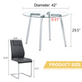 Table And Chair Set.A Modern Minimalist Style Round Clear Tempered Glass Table With Silver Metal Legs.Paried With 4 Chairs With Modern Pu Leather High Back Upholstered And C Tube Chrome Legs. Black,Silver Seats 4 Glass Metal