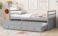 Twin Size Bed With Headboard, Footboard, Trundle And Three Storage Drawers, Twin Size Pine Wood Bed With Headboard, Footboard,Grey Twin Grey Pine