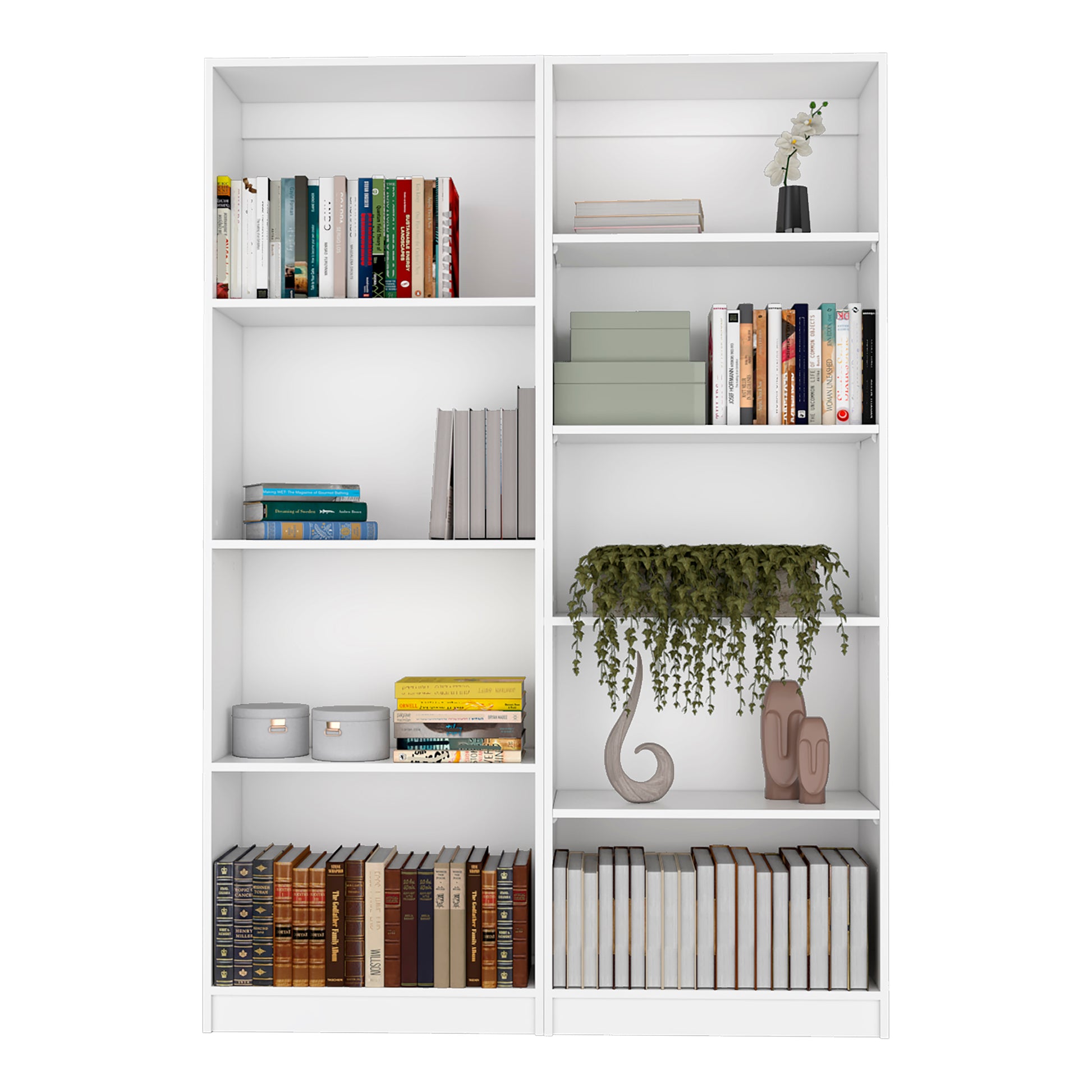 2 Piece Bookcase Living Room Set, Storage Cabinet, 49" Wide And 9 Shelves White Freestanding 5 Or More Shelves Matte White Office Shelves Included Particle Board