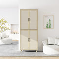 4 Door Cabinet, With 4 Adjustable Inner Shelves, Storage Cabinet Natural Mdf