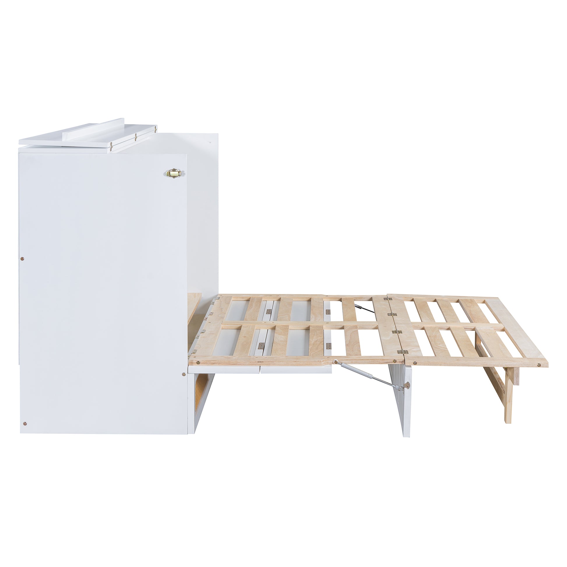 Full Size Murphy Bed With Large Drawers,White Full White Plywood