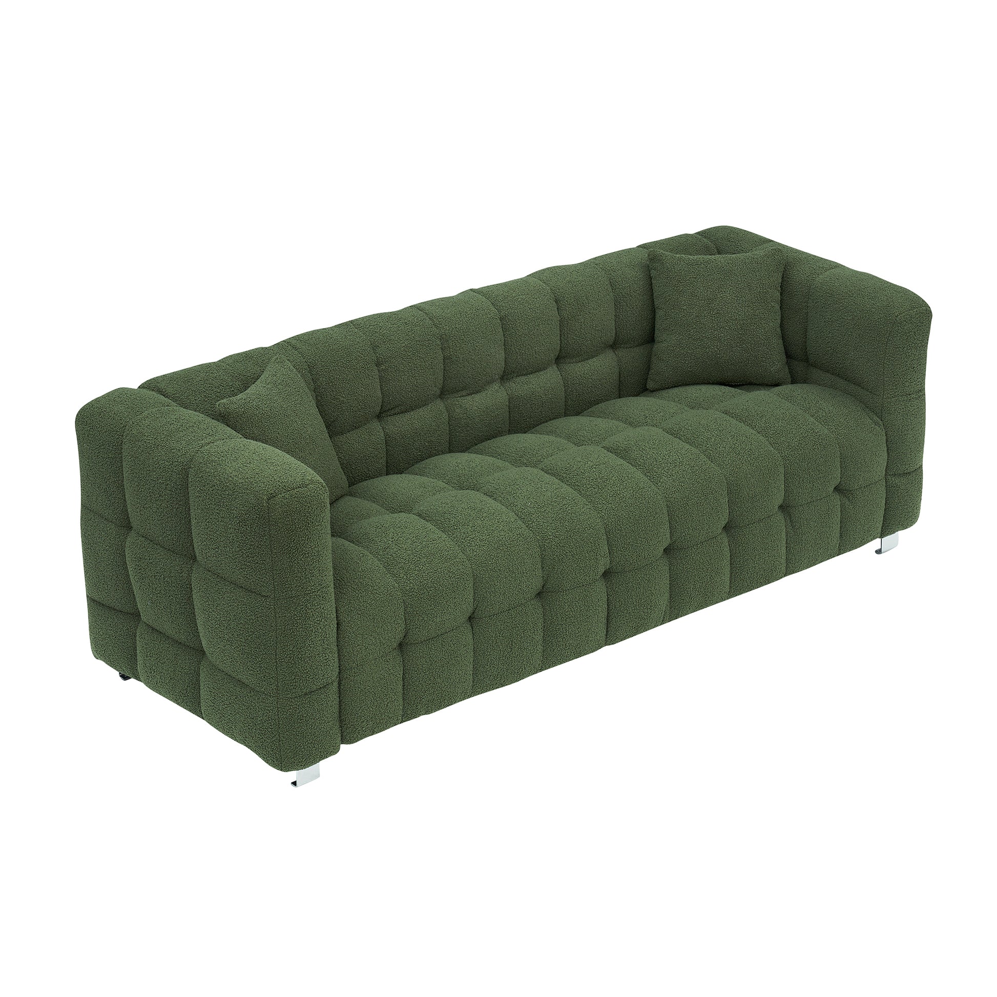 Green Teddy Fleece Sofa 80 "Discharge In Living Room Bedroom With Two Throw Pillows Hardware Foot Support Green Polyester Blend 3 Seat