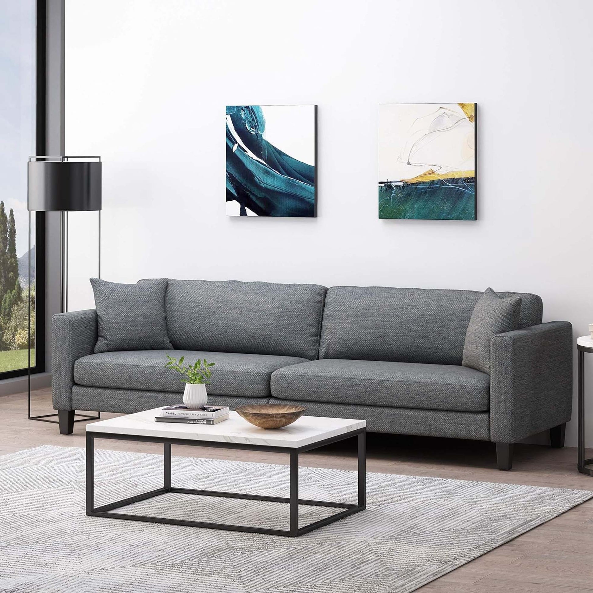 Mirod Comfy 3 Seat Sofa With Wooden Legs, Modern Style For Living Room And Study Charcoal Fabric 3 Seat