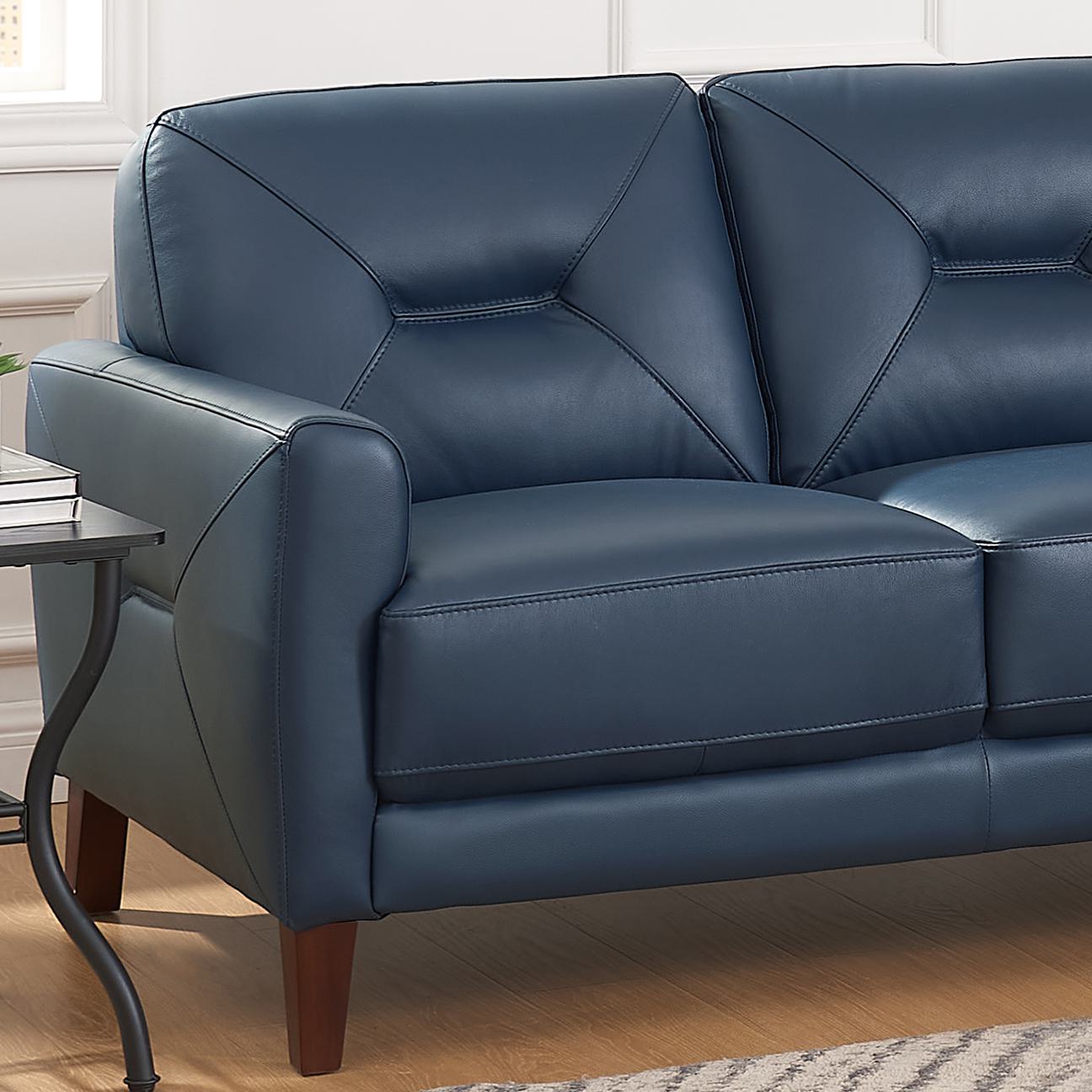 Mavis Leather Sofa Navy Memory Foam Genuine Leather 3 Seat