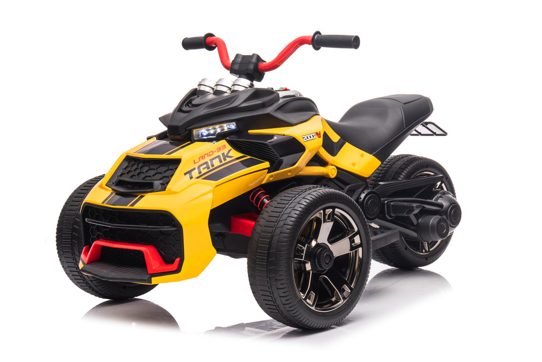 24V Kids Ride On Atv, 3 Wheeler Electric Vehicle, Battery Powered Ride On Motorcycle For Boys Girls With Led Lights, Music, High Low Speed, Soft Start,Without Rc Yellow 3 To 4 Years Plastic Indoor & Outdoor Use