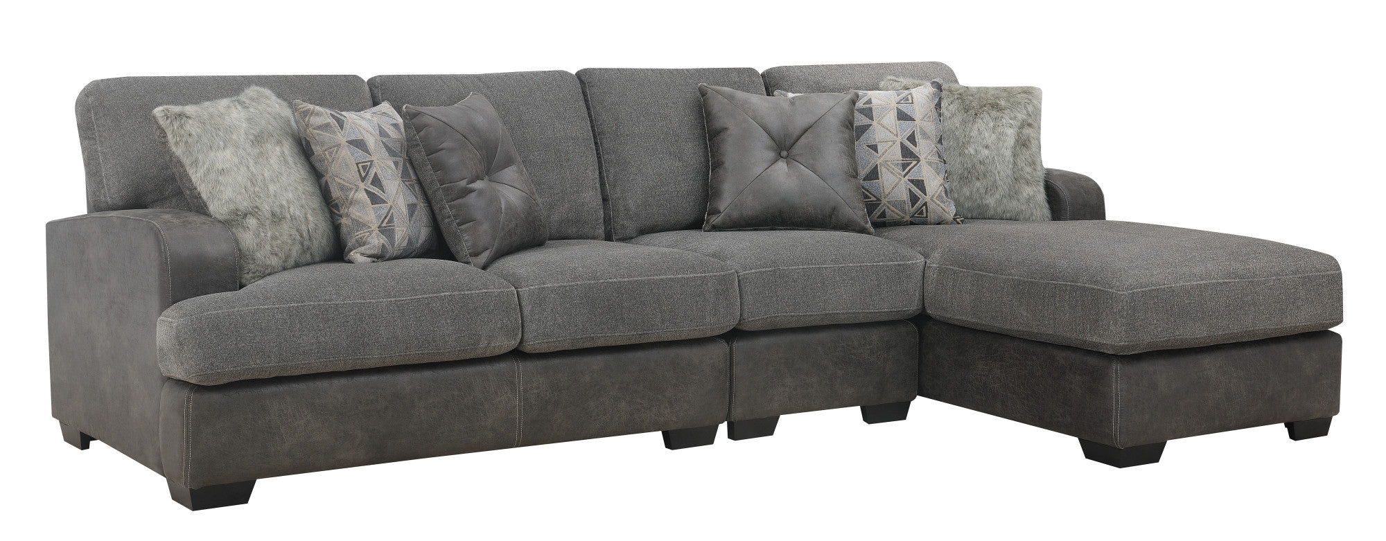 Grennburg Gray Modular 3 Piece Chaise Sectional Gray Foam Engineered Wood 4 Seat