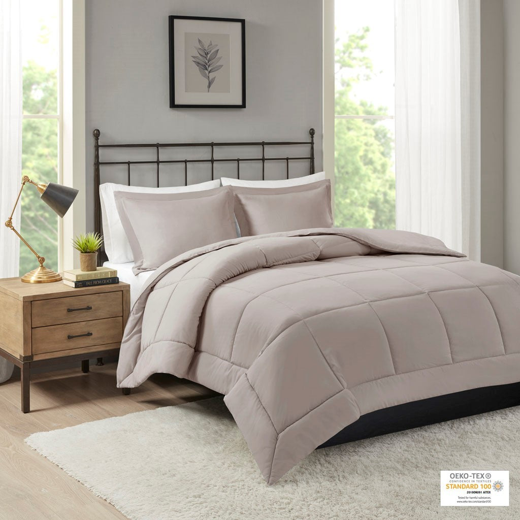 Microcell Down Alternative Comforter Mini Set King Taupe Microfiber