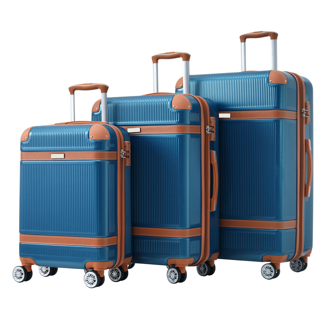 Hardshell Luggage Sets 3 Piece Double Spinner 8 Wheels Suitcase With Tsa Lock Lightweight 20''24''28'' Blue Abs