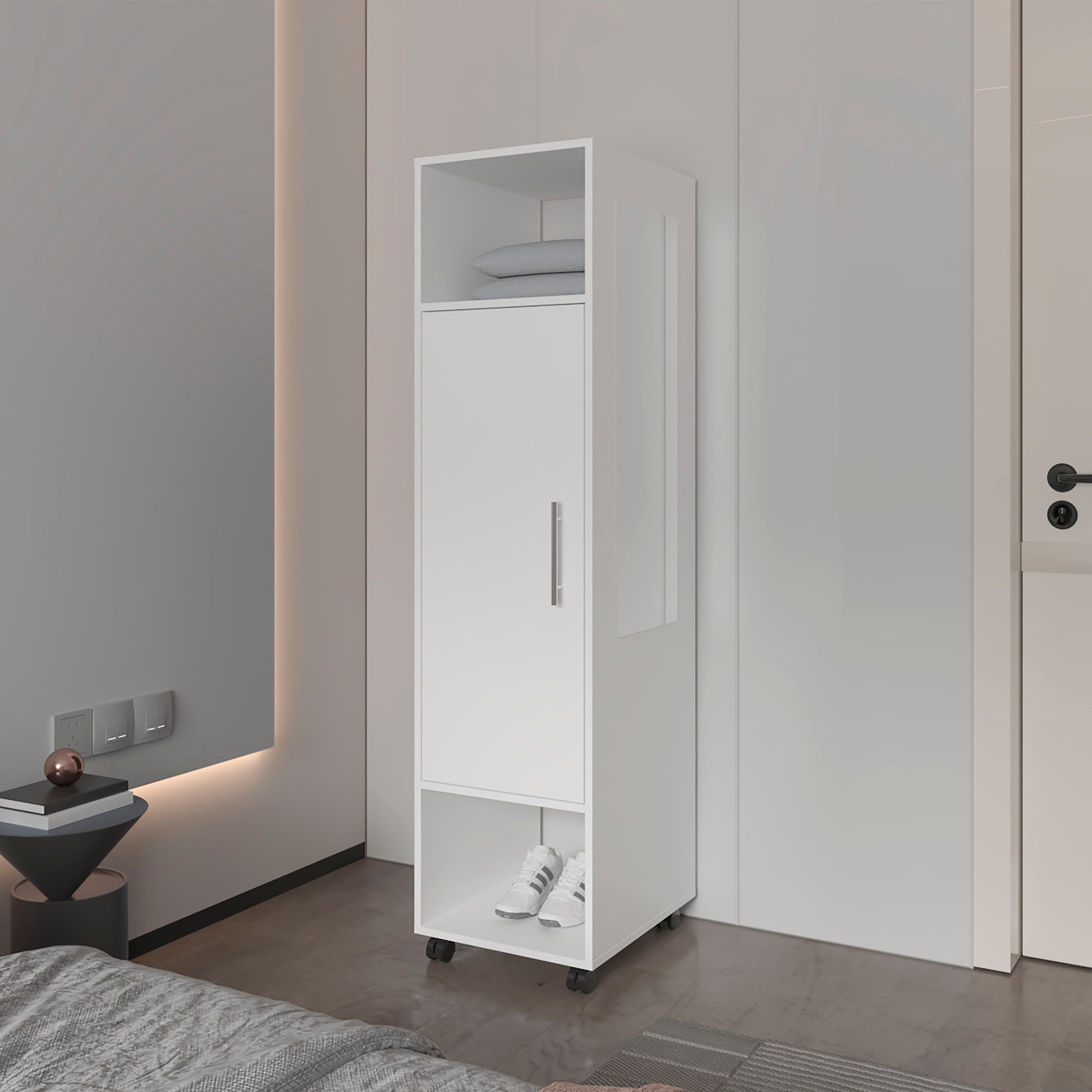 Summit Wardrobe In Melamine With Mirror,Door And Open Storage White Bedroom Contemporary,Modern Particle Board Melamine