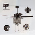 52'' Classical Crystal Ceiling Fan Lamp,3 Speed5 Reversible Blades For Living Room, Dining Room, Bedroom, Family Room, Rustic Bronze ,3Pcs*E12 No Include Bulb Hand Pull Chain Rustic Brown American Traditional,Antique,Classic,Contemporary Crystal Metal