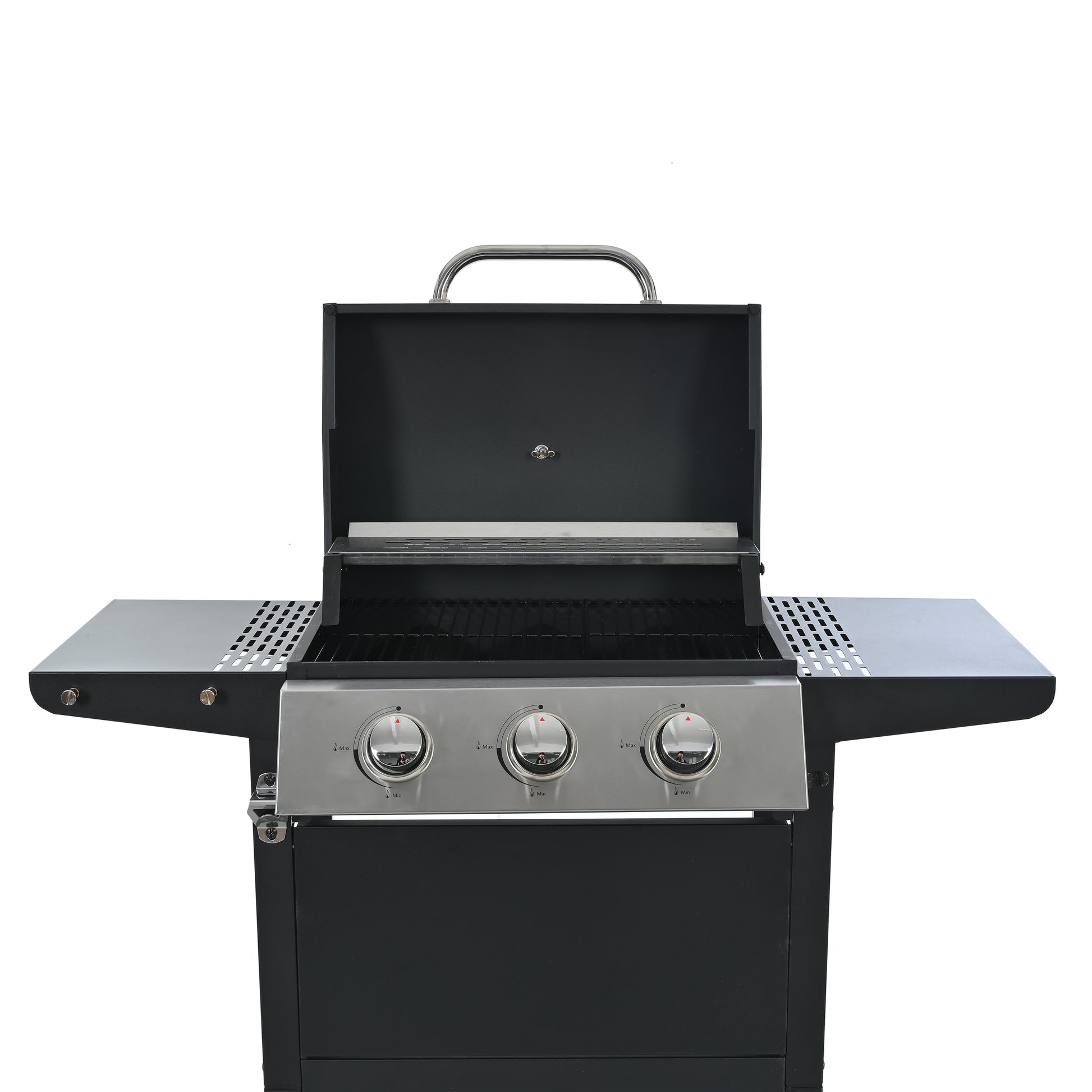 Propane Gas Grill 4 Burner Barbecue Grill, Stainless Steel 34,000 Btu Patio Garden Barbecue Grill With Two Shelves, Lid, Wheels And Bottle Opener Black Iron