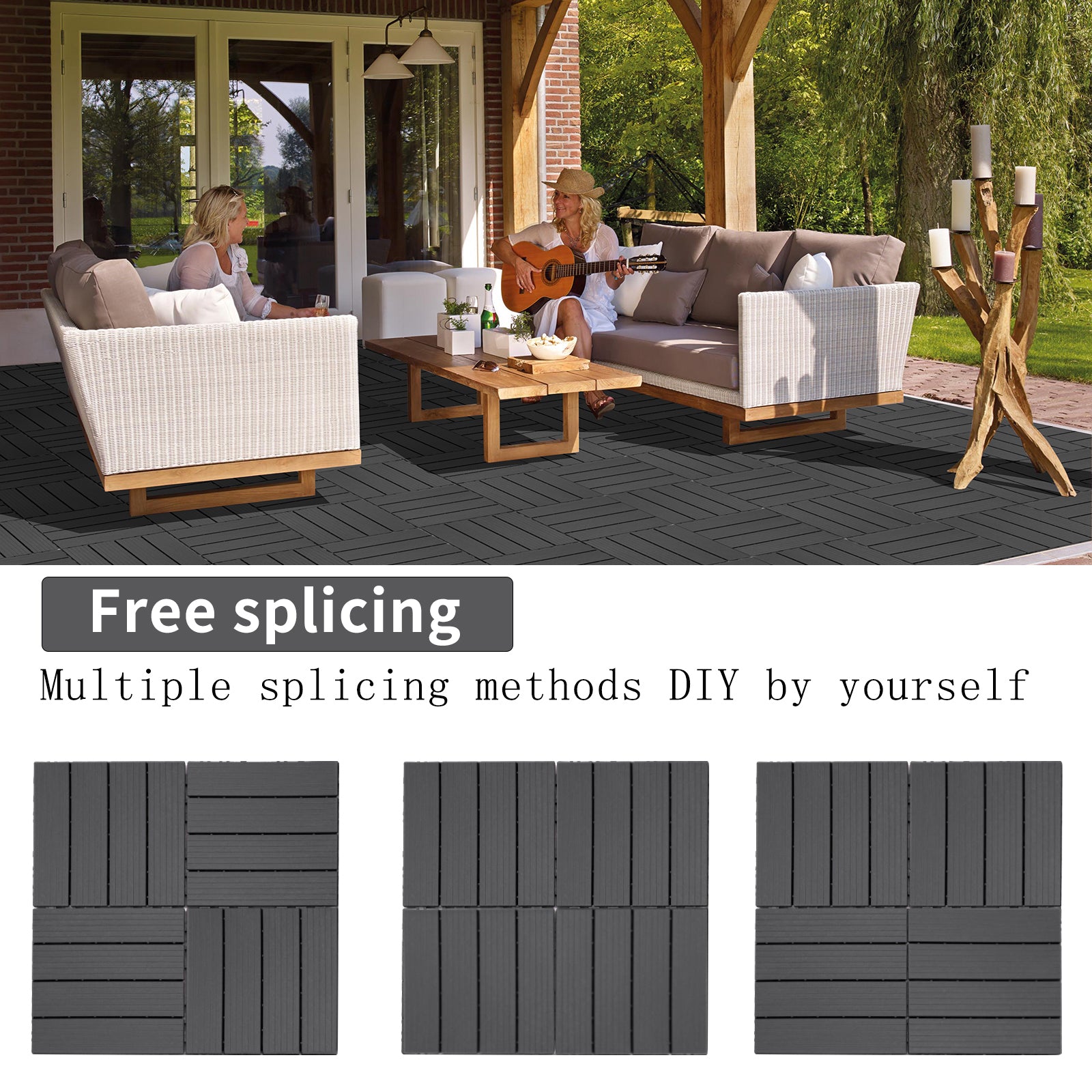 Plastic Interlocking Deck Tiles, 11.8"X11.8" Pack Of 44 , Patio Flooring Outdoor Waterproof All Weather Use For Garden Poolside Front Back Yard, Light Gray Light Gray Plastic