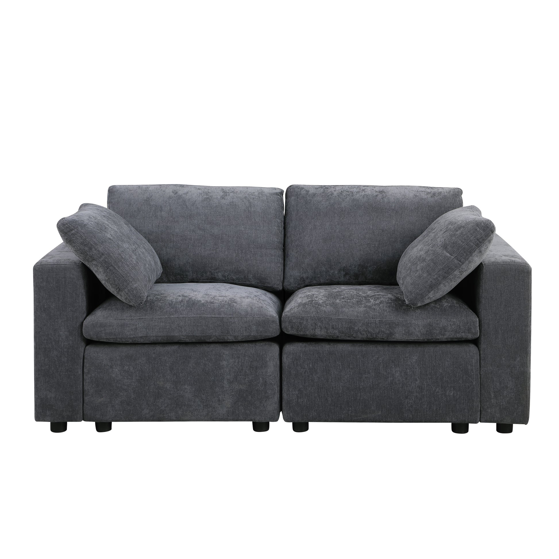 Modular Sectional Sofa, 2 Piece Sectional Sofa Set, Two Corner Chairs, Chenille Grey Grey Fabric 2 Seat