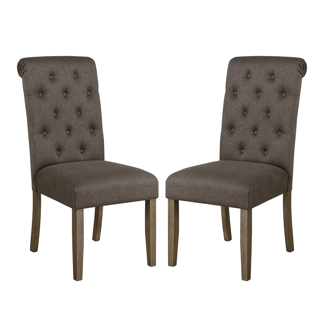 Set Of 2 Fabric Upholstered Dining Chairs, Grey And Rustic Brown Solid Grey Dining Room Dining Chairs Set Of 2 Fabric,Solid Wood