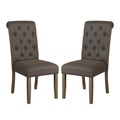 Set Of 2 Fabric Upholstered Dining Chairs, Grey And Rustic Brown Solid Grey Dining Room Dining Chairs Set Of 2 Fabric,Solid Wood