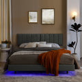 Queen Floating Bed Frame With Led Lights And Wall Mounted Headboard Modern Low Profile Led Platform Bed Frame Queen Size Faux Leather Upholstered Platform Bed Frame,No Box Spring Needed,Grey Queen Grey Pu