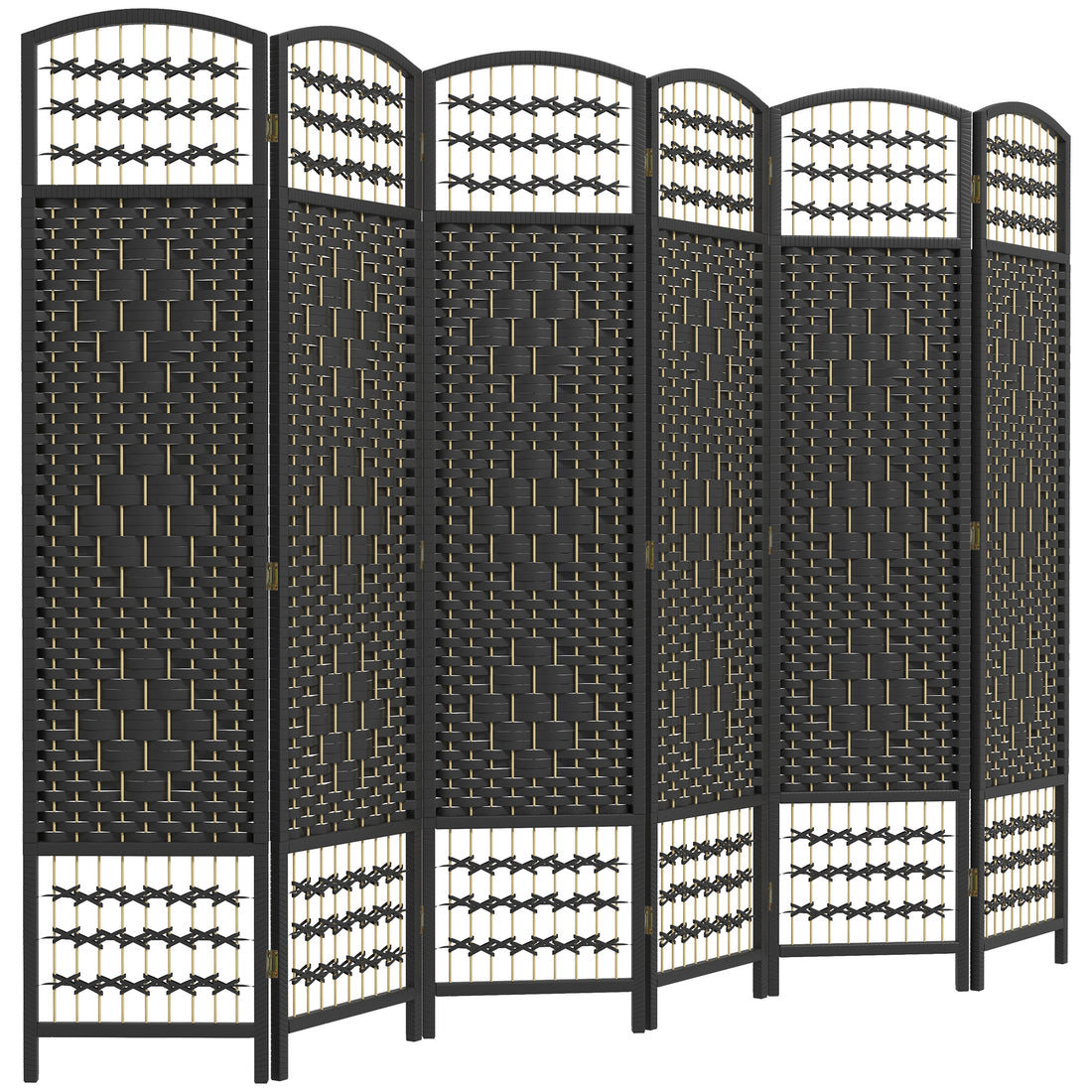 Homcom 6 Panel Room Divider, Folding Privacy Screen, 5.6' Room Separator, Wave Fiber Freestanding Partition Wall Divider, Black Black Wood