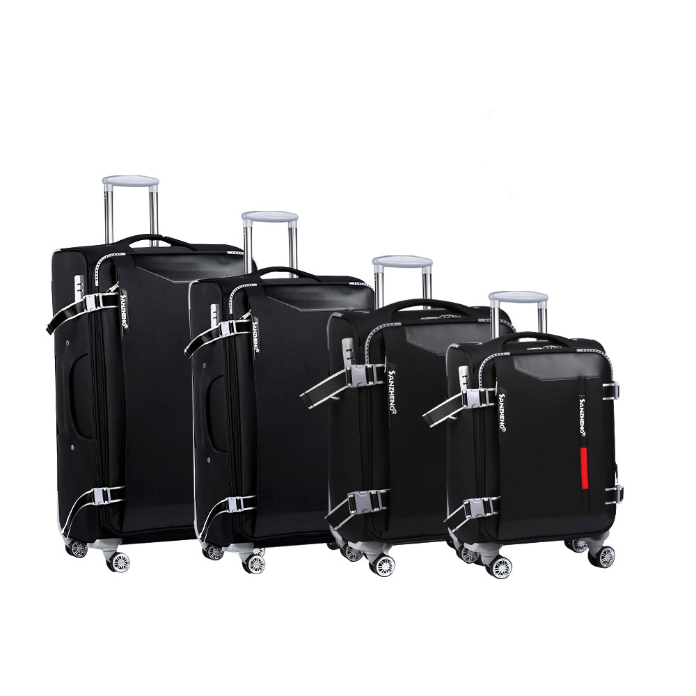 Softside Upright Luggage Set Expandable, Lightweight,4 Piece 20 24 28 32 Black Fabric