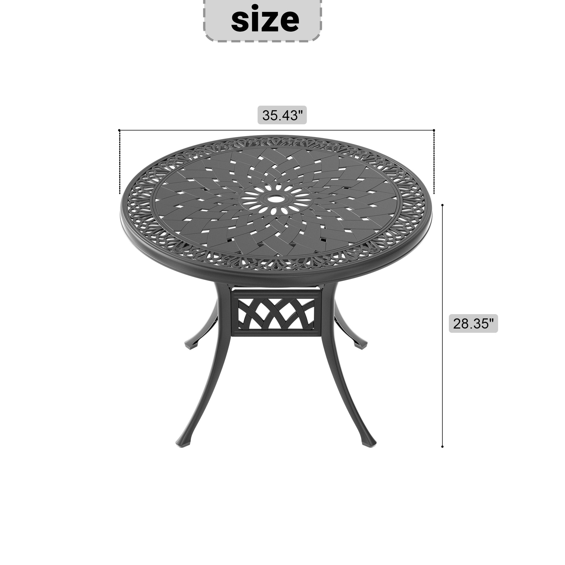 35.43 Inch Cast Aluminum Patio Dining Table With Black Frame And Umbrella Hole Dining Set Black Rust Resistant Frame Garden & Outdoor Complete Patio Sets Aluminium